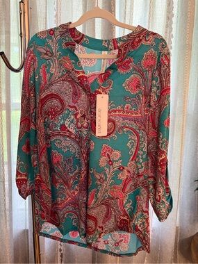 Dear Scarlett Women's Paisley V-Neck Blouse/Tunic